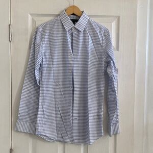 Banana Republic Blue and White Plaid Slim Fit, Non Iron Men's Shirt